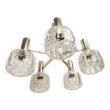 5-branch chandelier in gold and blown glass with gold sequins, 1960