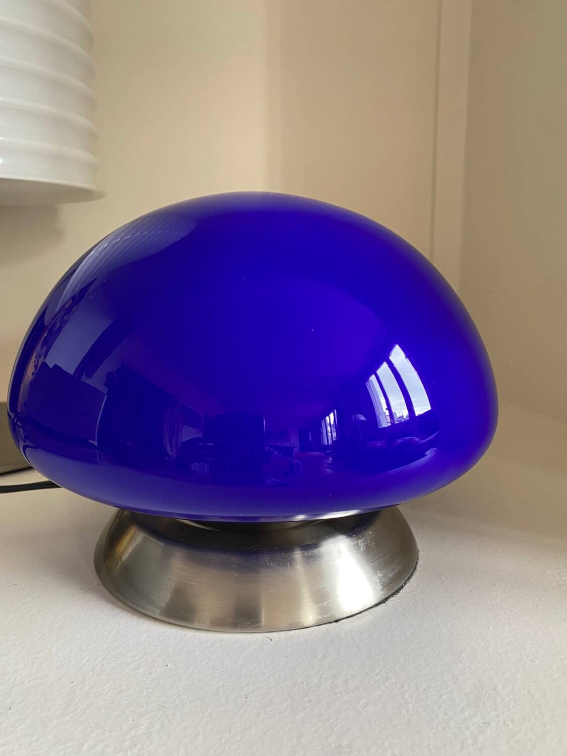 Vintage mushroom lamp globe blue glass 70s style