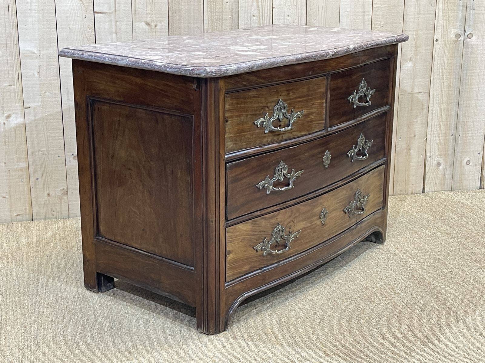 Regency commode in amaranth with an 18th-century marble top.
