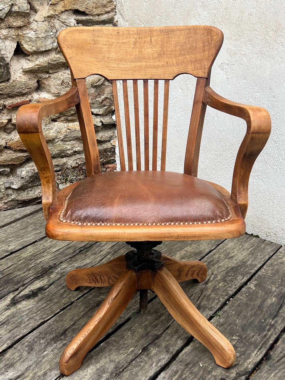 Fauteuil de bureau américain pivotant circa 1900 vintage