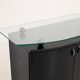 Buffet postmoderne en laque noire avec plateau en verre sur pieds boule