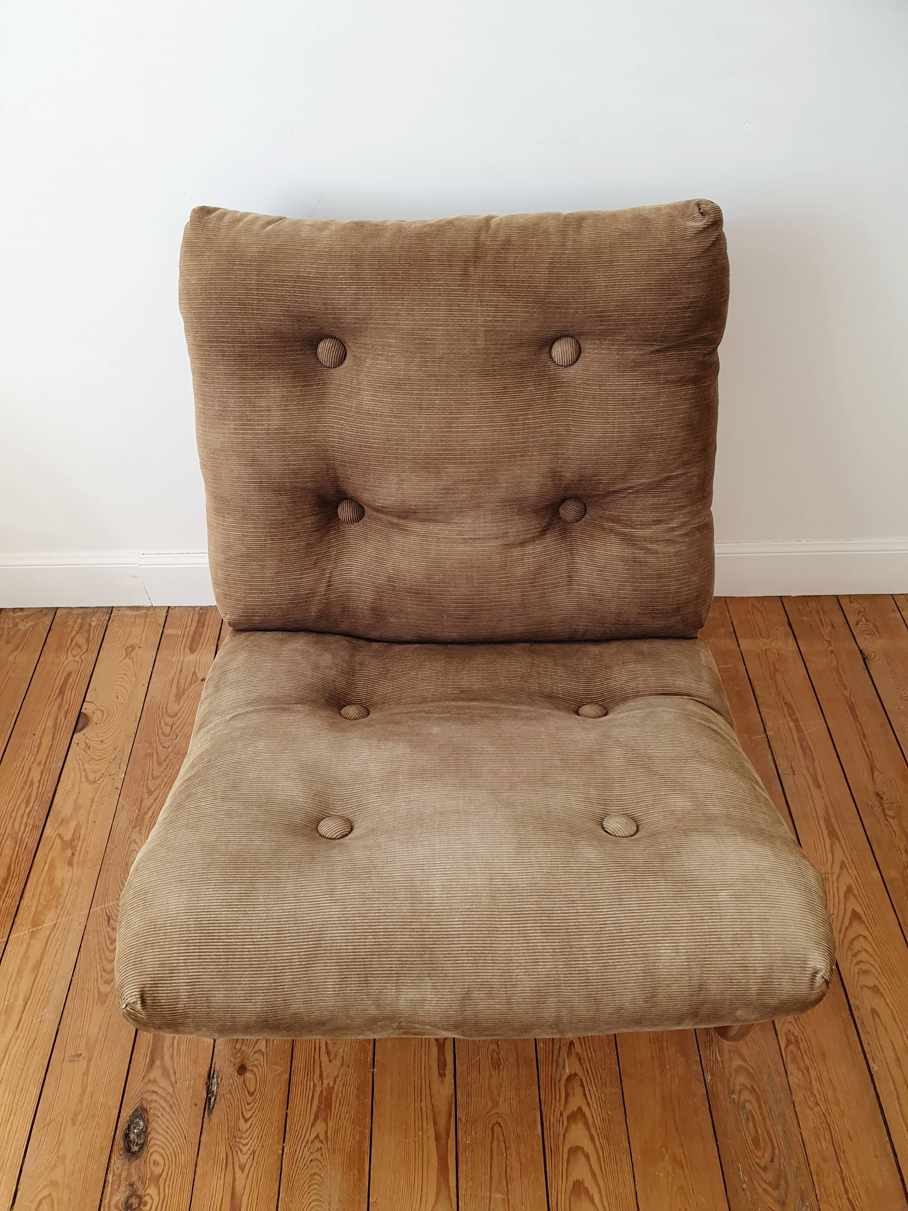 Vintage tubular chrome and velvet armchair