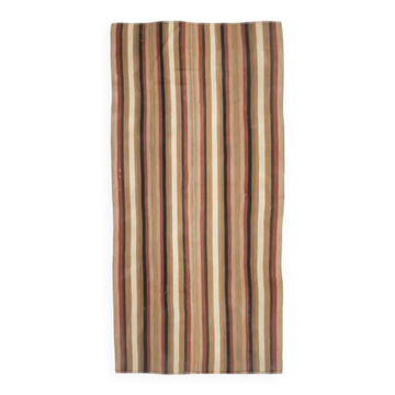 Vintage Turkish Hand-Knotted Wool Cotton Brown Kilim Runner 145x296