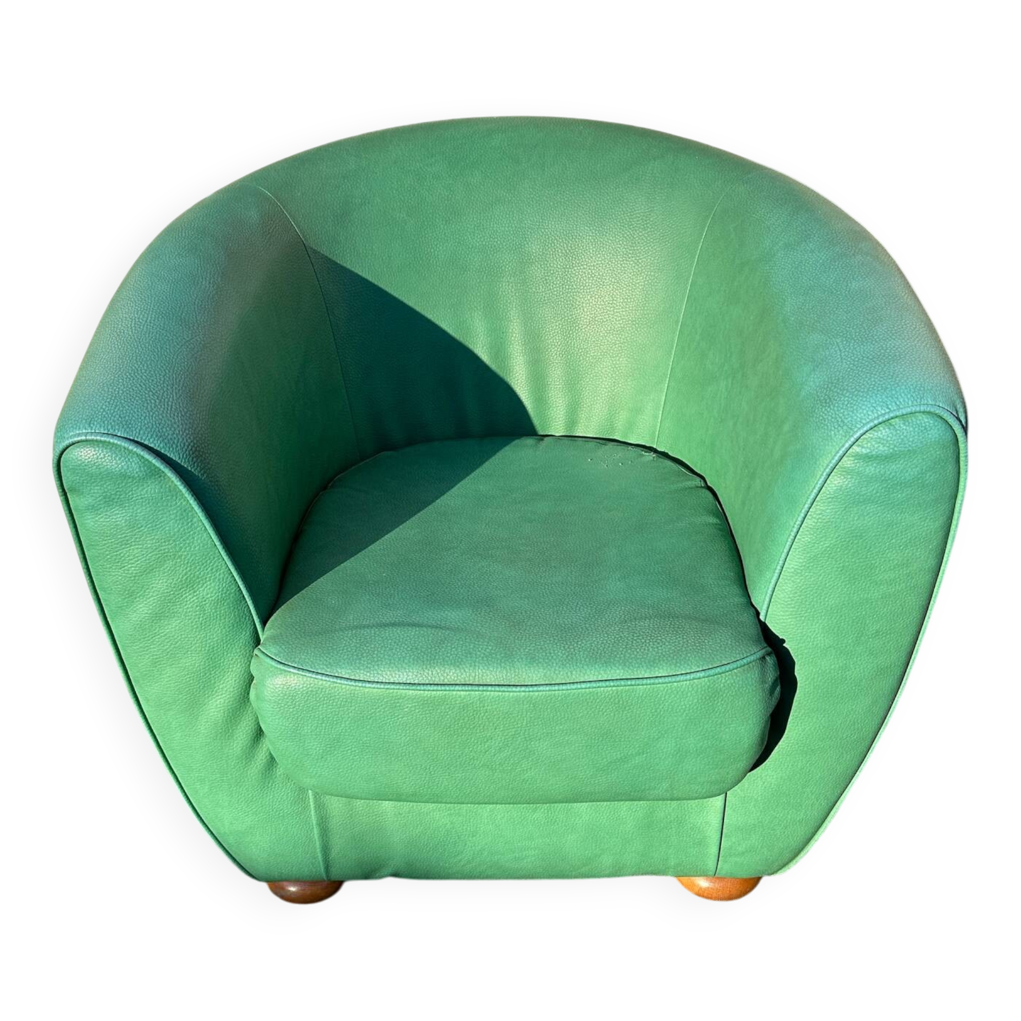 Vintage green leather club chair, antique green leather sofa.
