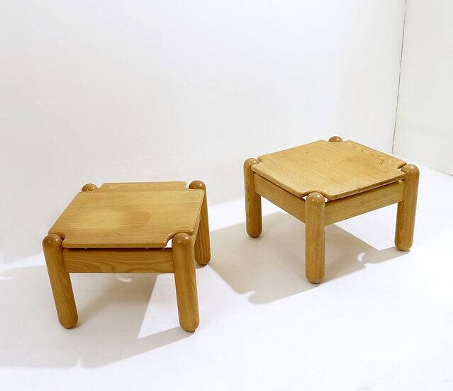 Pair of Mid Century square Pine Coffee Tables in the style of Ilmari Tapiovaara