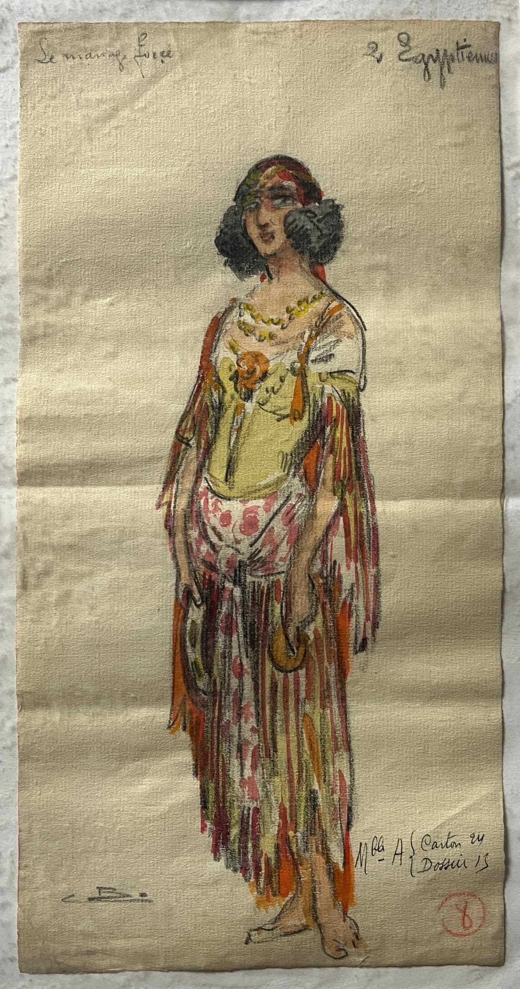 Watercolor painting charles betout (1869-1945) the egyptian french comedy