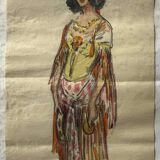 Watercolor painting charles betout (1869-1945) the egyptian french comedy