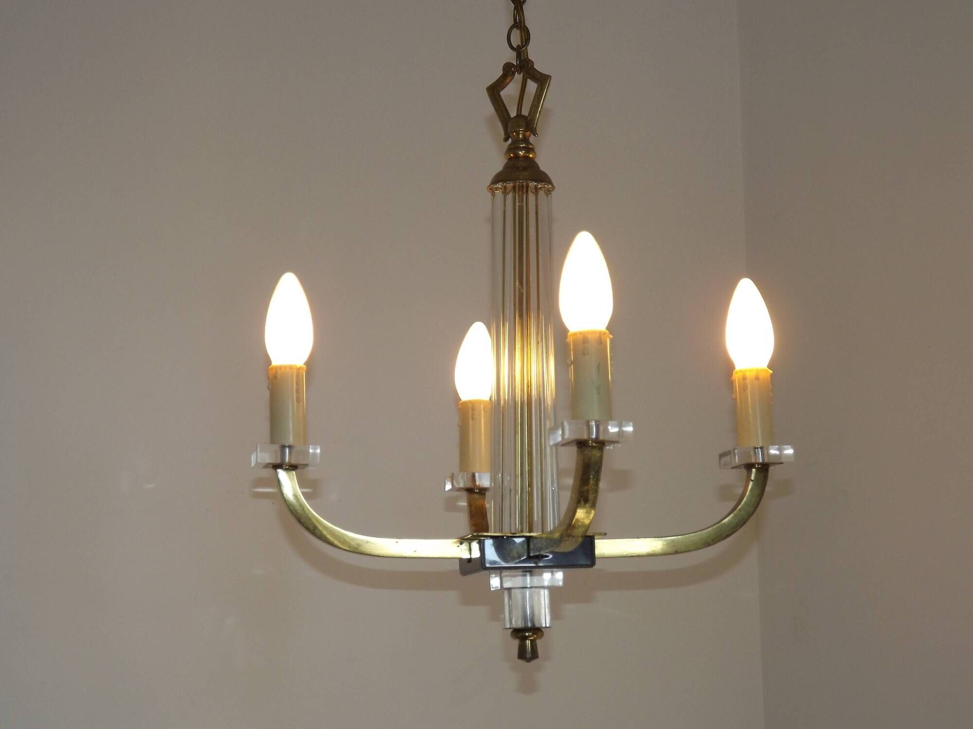 French Mid-Century / 1960s 4 Light Chandelier In The Style of Jacques Adnet