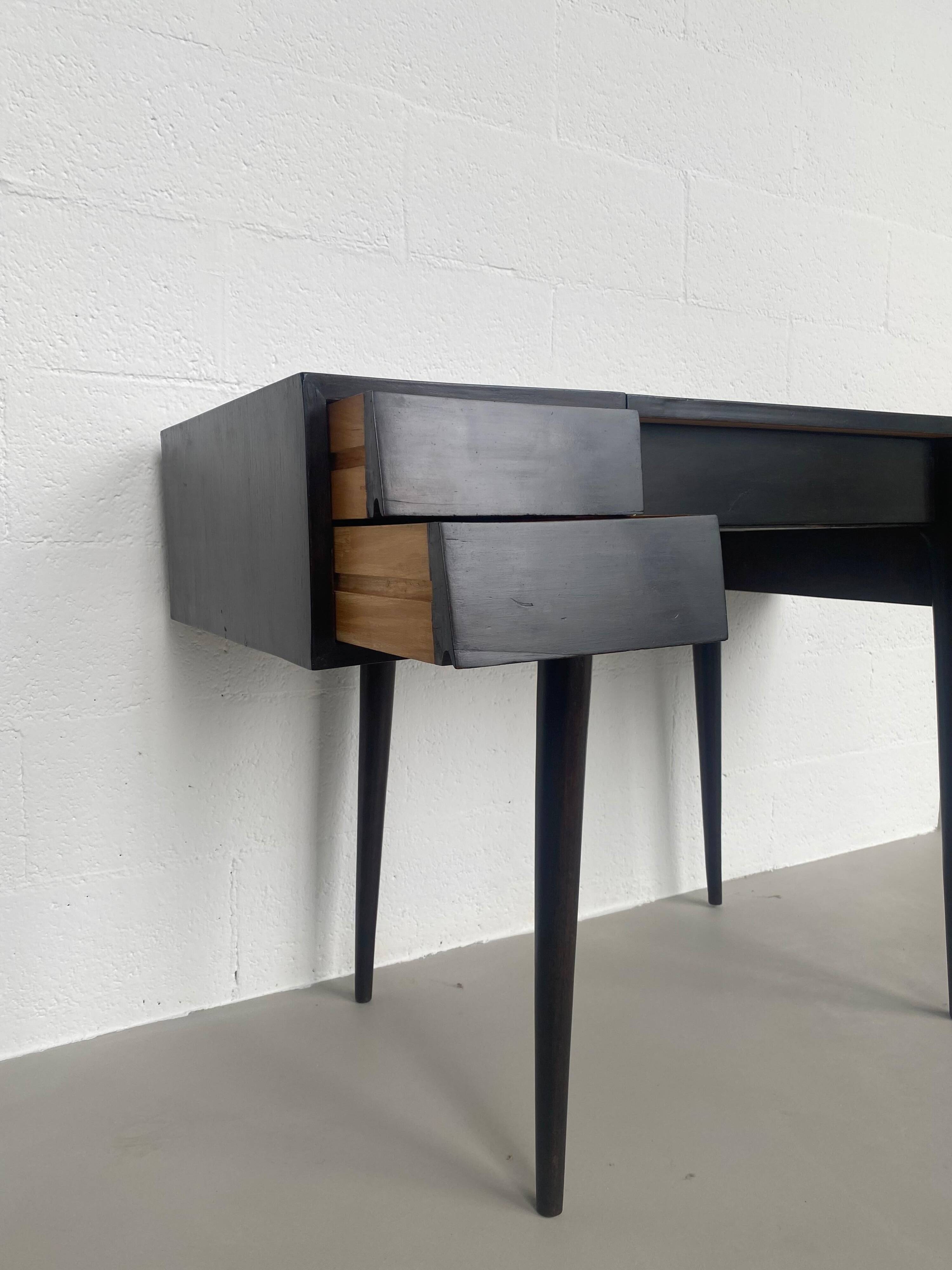 Vintage 1950s Italian Vanity/Desk with Mirror, in Solid Wood, Gio Ponti Style