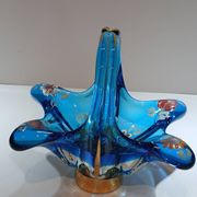 Vintage blown glass basket of Spanish art signed ROYO.