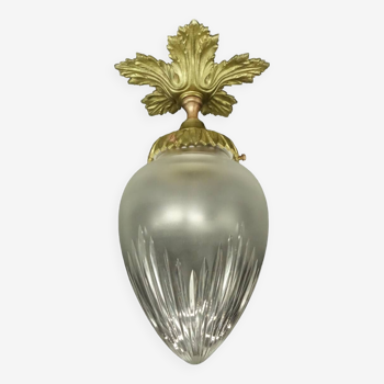Louis XV style pointed ceiling light/suspension - bronze & glass