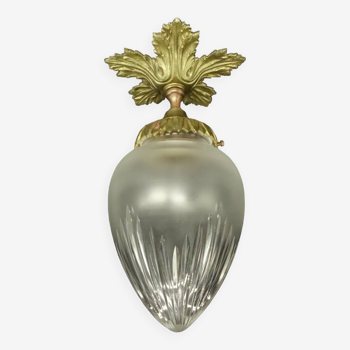 Plafonnier / suspension ogive style Louis XV - bronze & verre