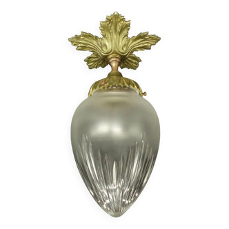 Plafonnier / suspension ogive style Louis XV - bronze & verre