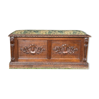Carved oak chest bench Renaissance style