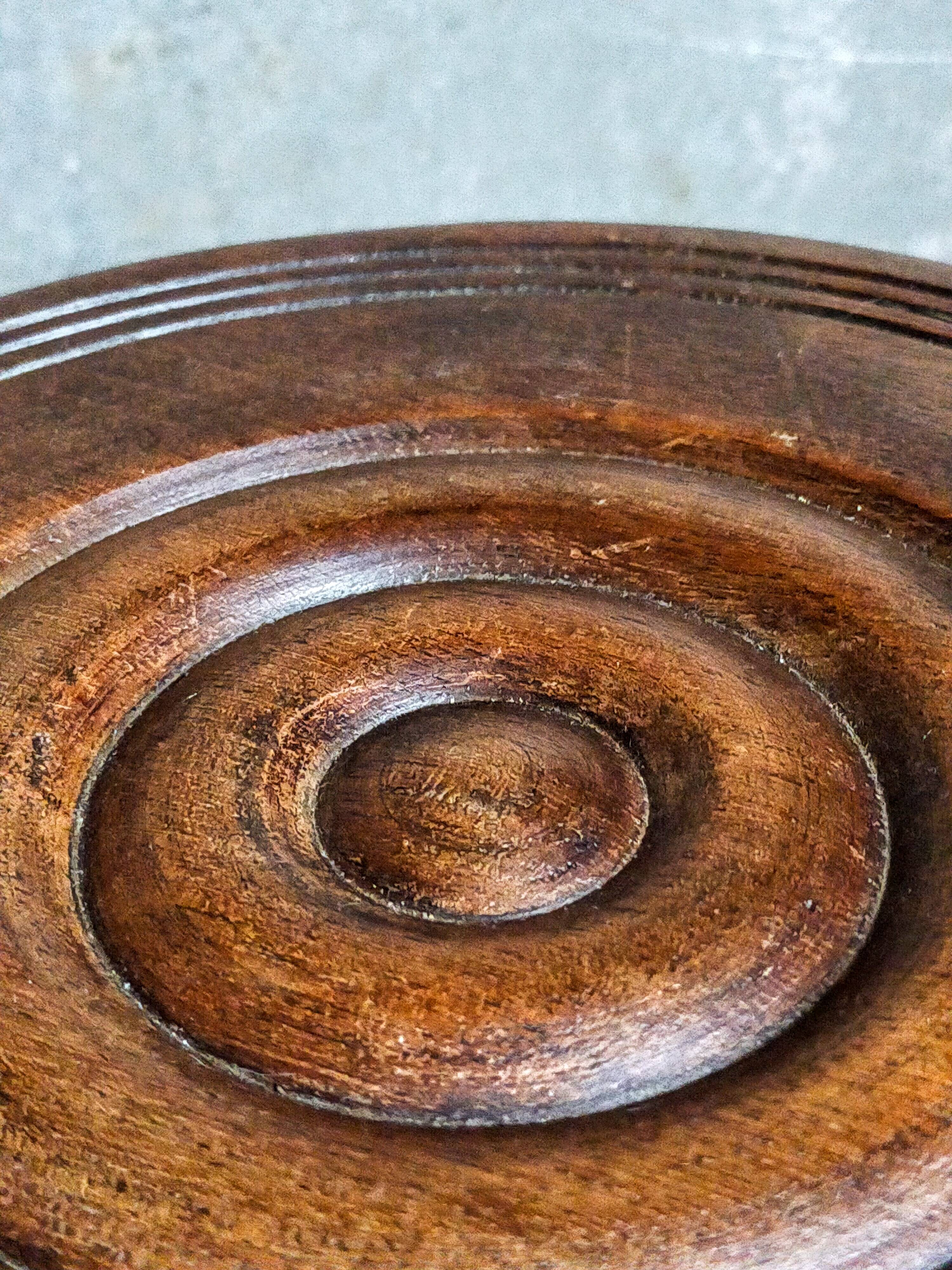 Low tripod stool in vintage turned solid wood