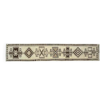 1970s Vintage Turkish Handmade Wool & Cotton Beige Runner Rug 71x399