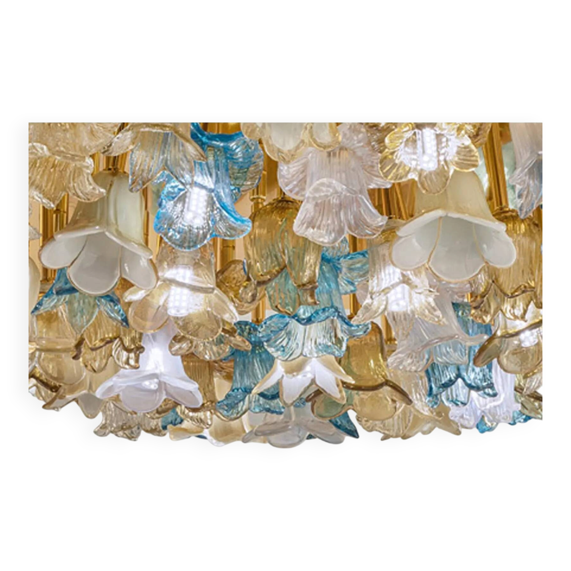 Lively Floreal Multicolor Murano Glass Gold Flushmount