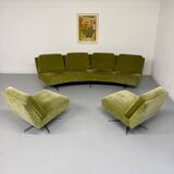 Complete living room with a sofa and 2 Italian design armchairs from the 70s, vintage.