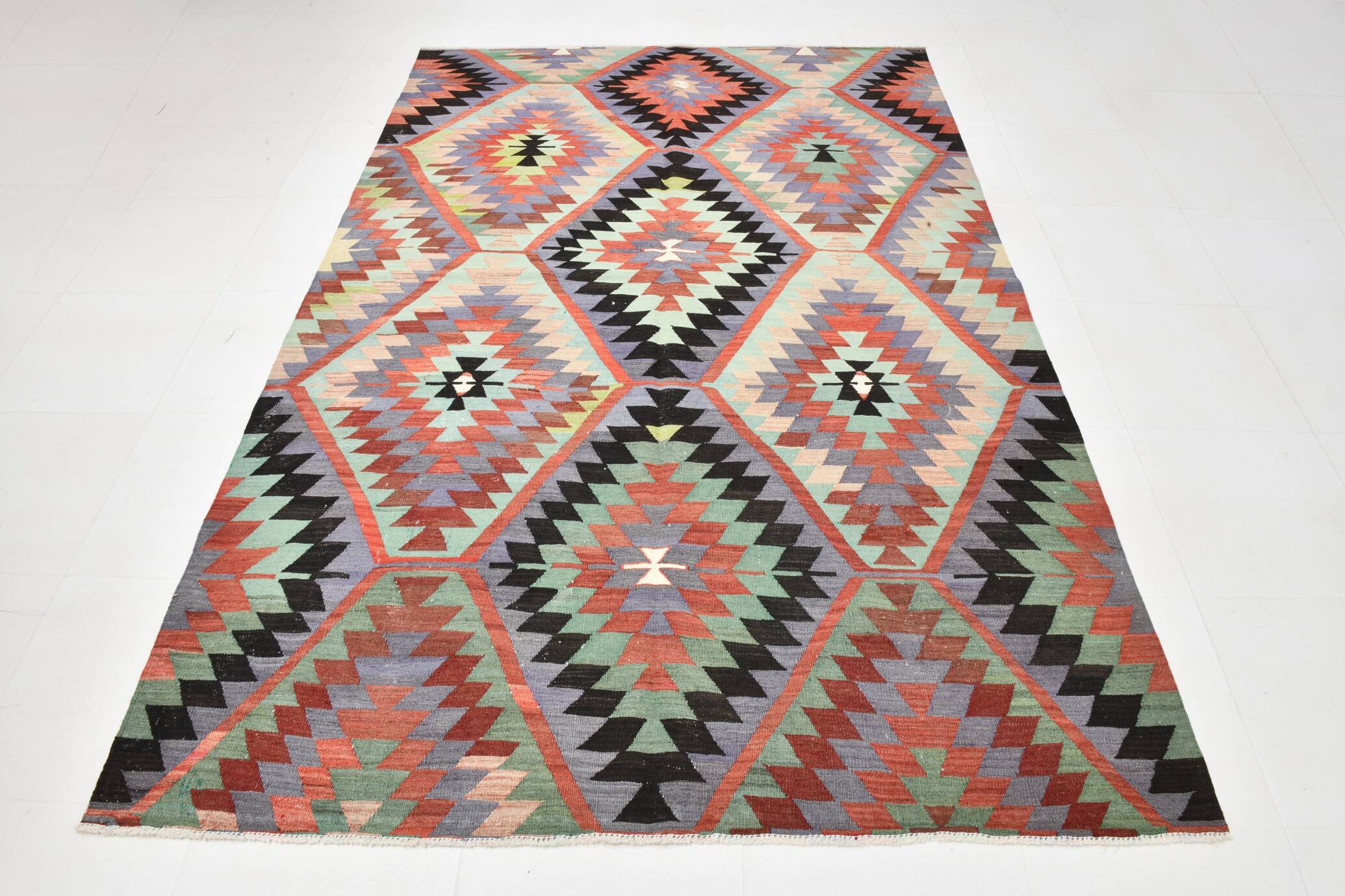 6x8 Geometric Handmade Wool Oushak Area Kilim Rug, 170x255Cm