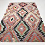 6x8 Geometric Handmade Wool Oushak Area Kilim Rug, 170x255Cm