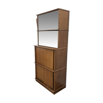 Vintage library by Didier Rozaffy for Oscar, oak and glass, 1950s.