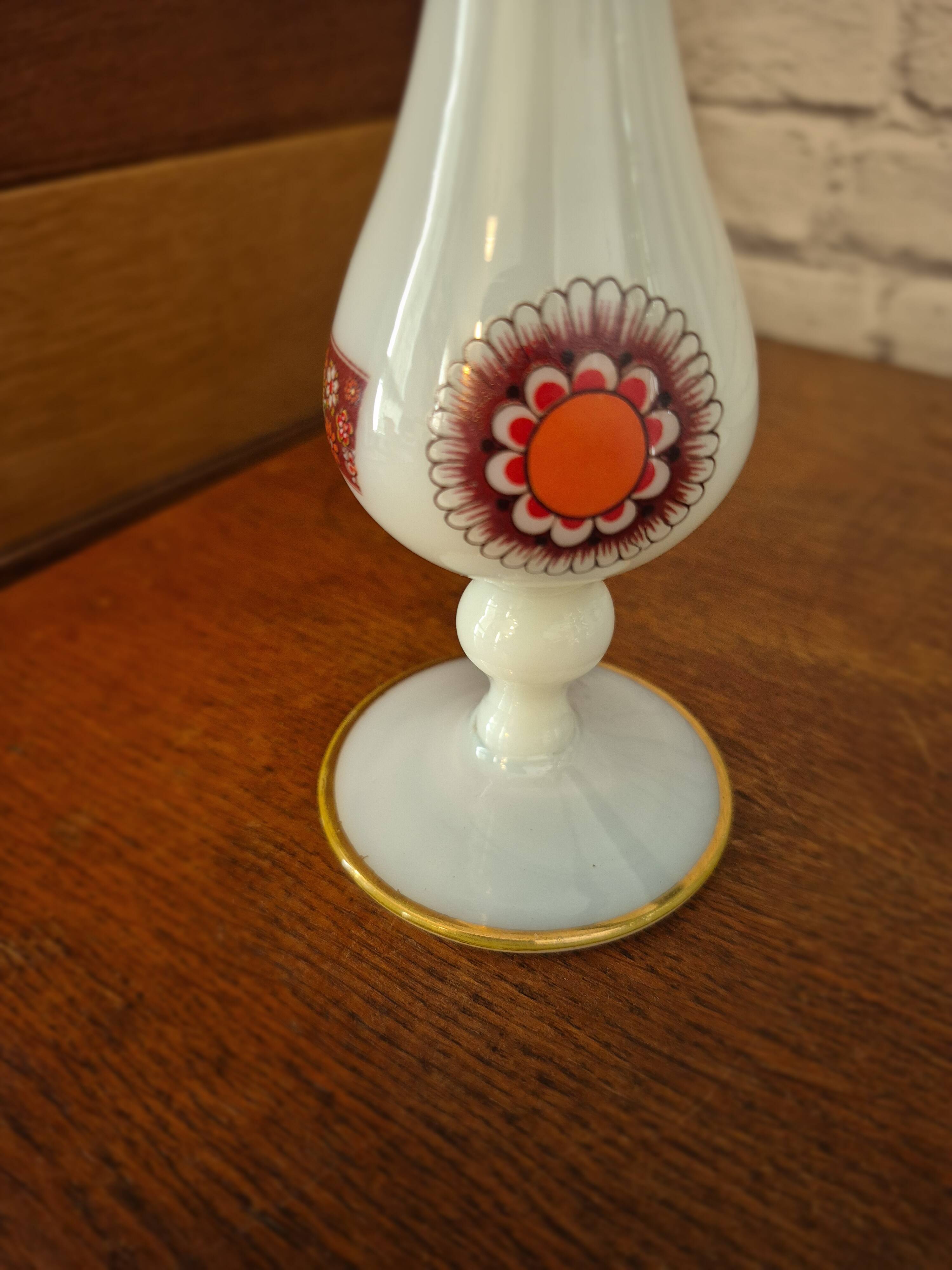 Large opaline vase decorated vintage 70s