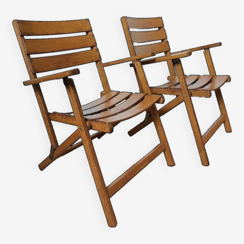Lot 2 vintage wooden folding armchairs