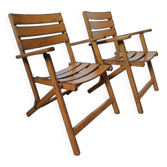 Set of 2 vintage wooden folding armchairs