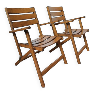 Lot 2 vintage wooden folding armchairs