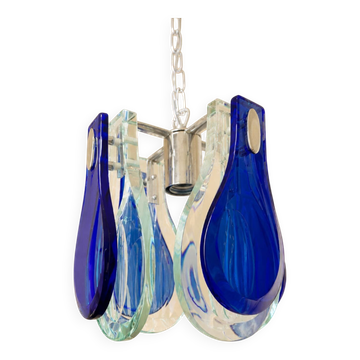 Suspension VECA en verre de Murano bleu, Italie, années 1970