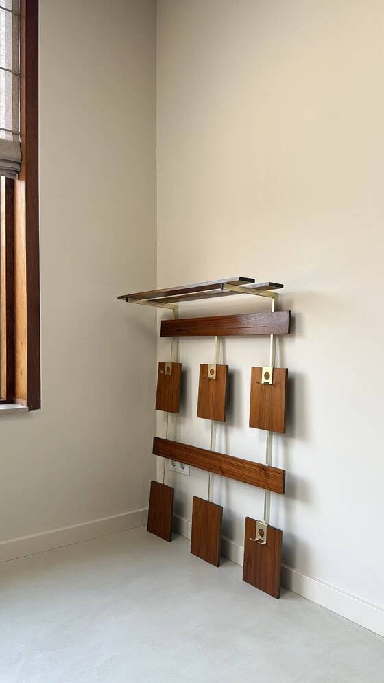Vintage teak wall coat rack
