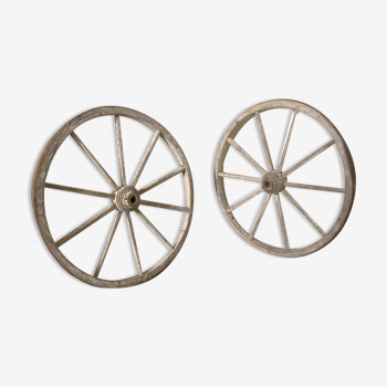 Pairs of old wooden wheels