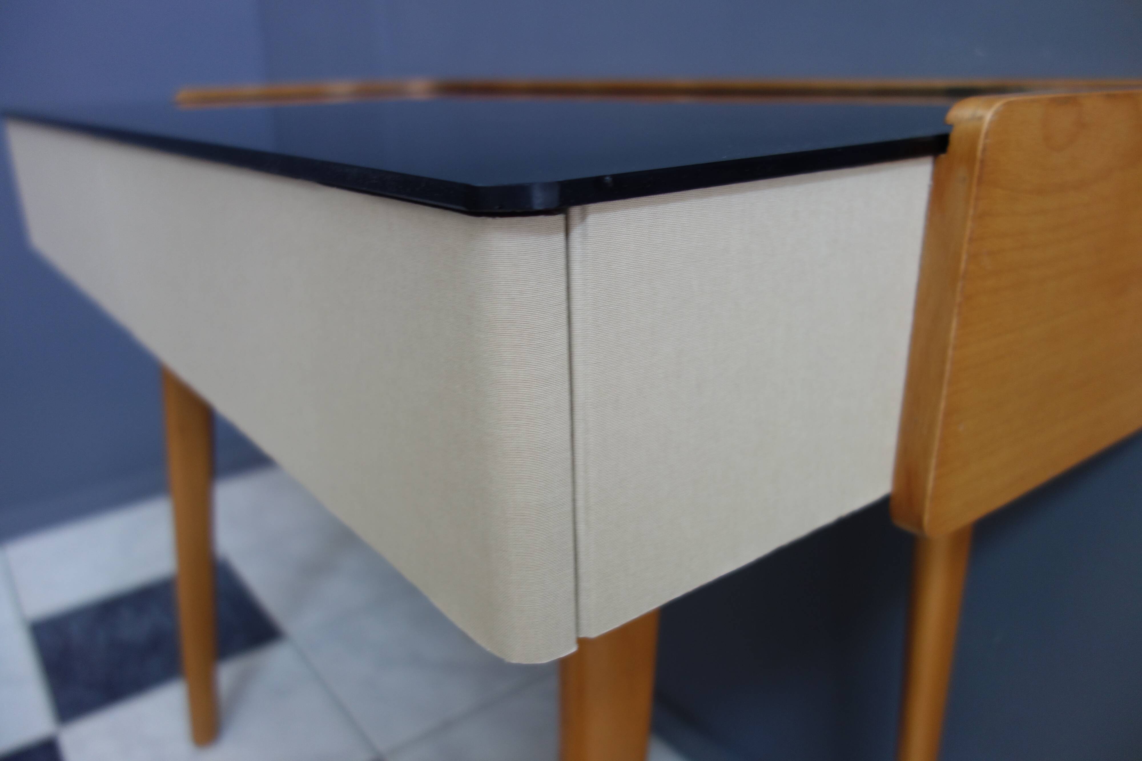 Writing desk table with Black Opaxit glass top 1960s