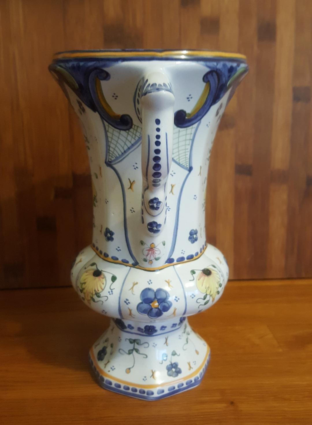 Medici vase in old Rouen earthenware signed R Tion handmade