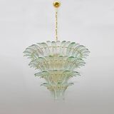 Mid-century Modern Italian Murano Glass and Brass Palmette Chandelier