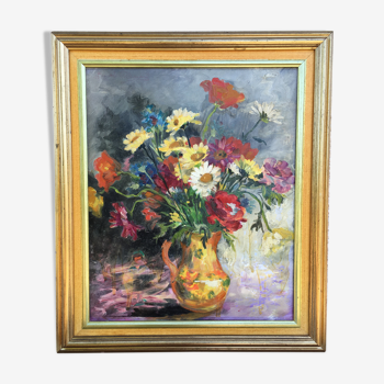 Peinture sur bois bouquet de fleurs