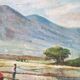 Large old painting landscape painting of rice fields and mounting