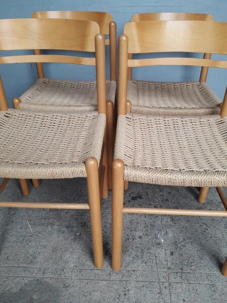 Serie 4 chairs wood and rope ep 1970/80 design