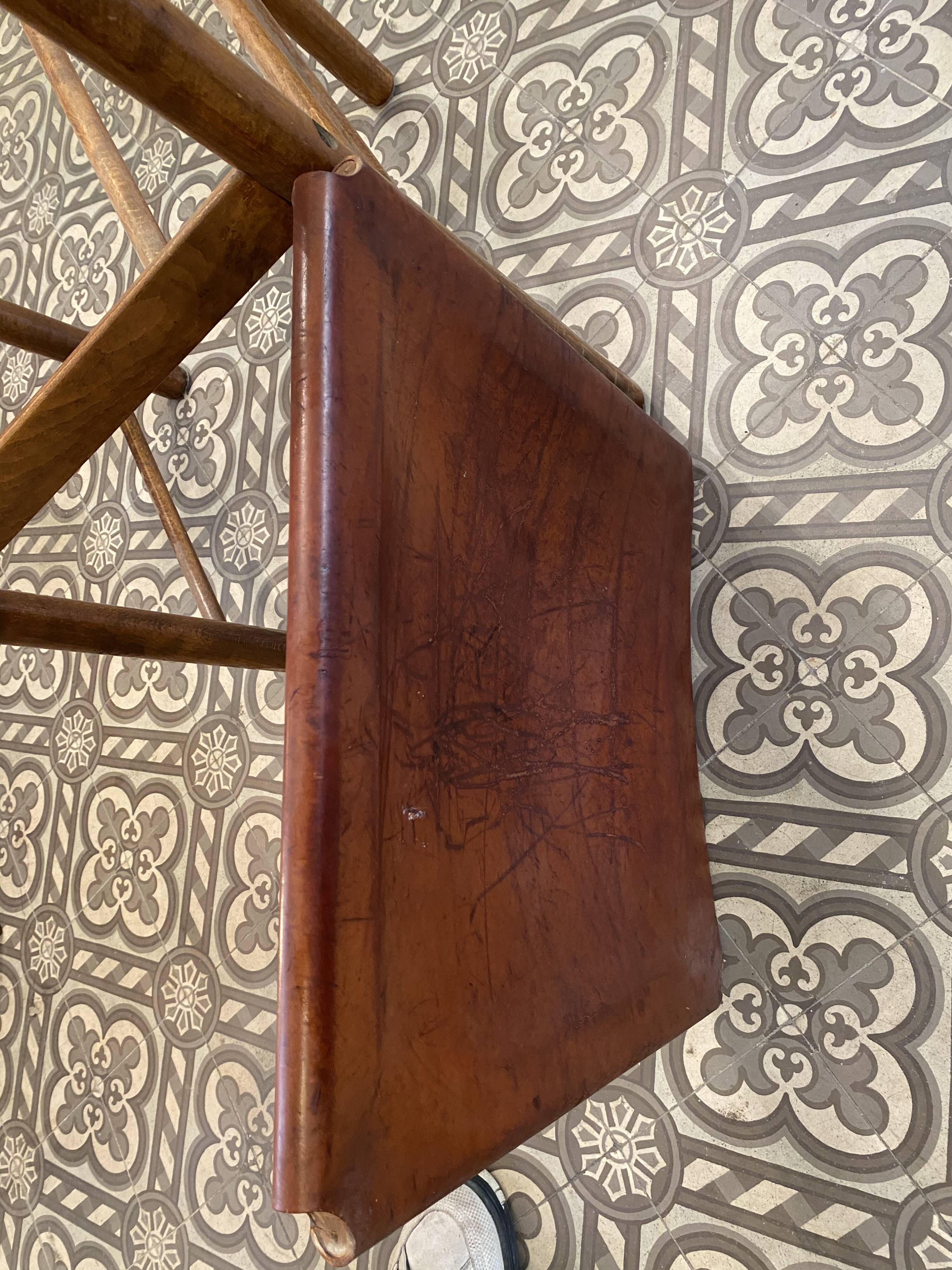 "Ibisco" armchair, wooden and leather Italy 1960