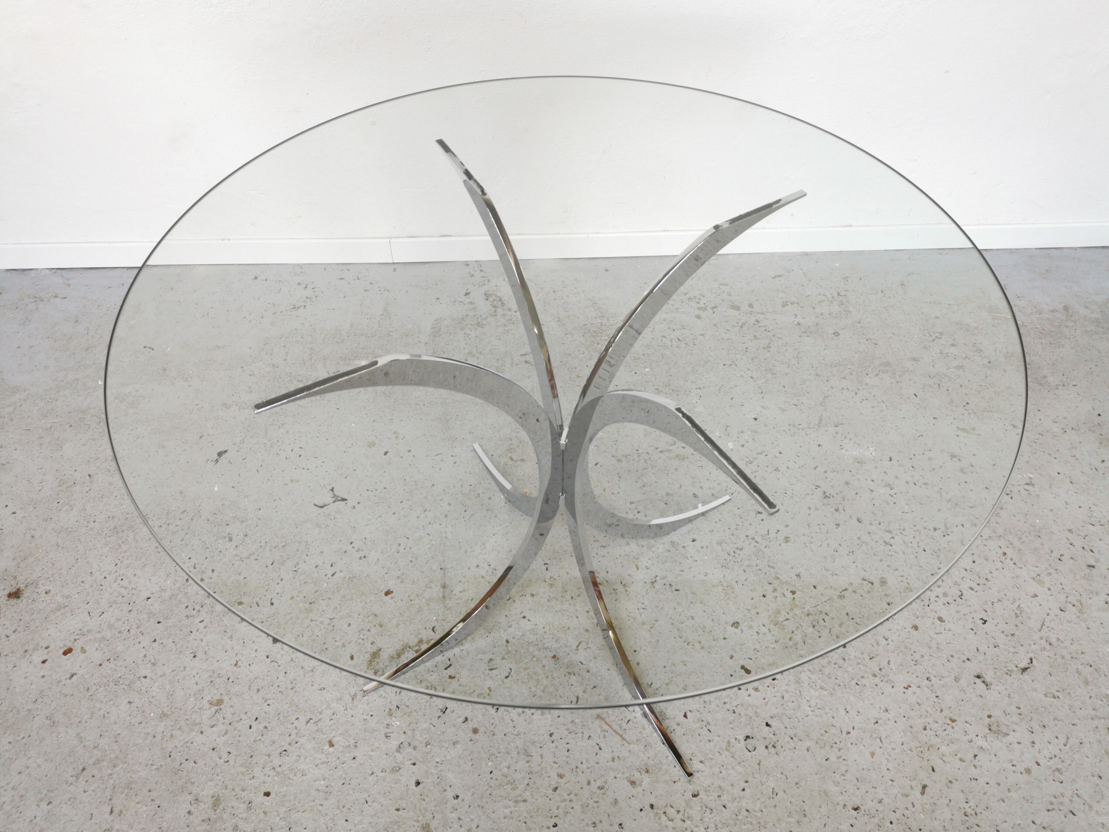 Table vintage verre et chrome 1970