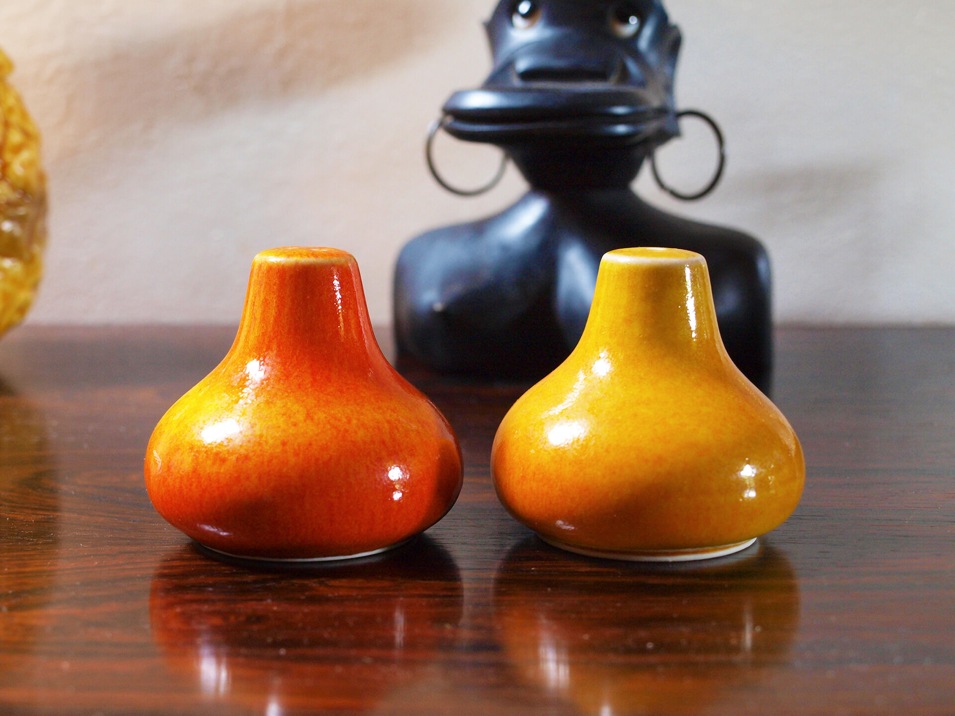 Salt and pepper in orange ceramic, 60s