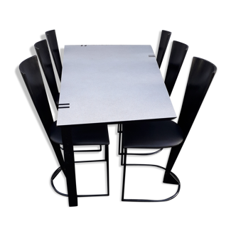Table à manger avec 6 chaises des années 1980
