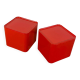 Pair of 70s trolley tables dime longato in glossy red