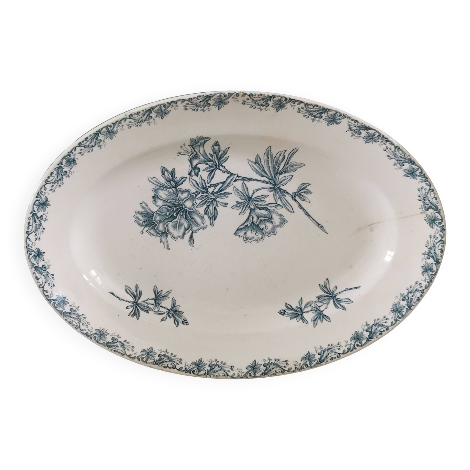 Old oval ceramic dish from Sarreguemines Flore model