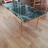 Coffee table in green marble and brass
