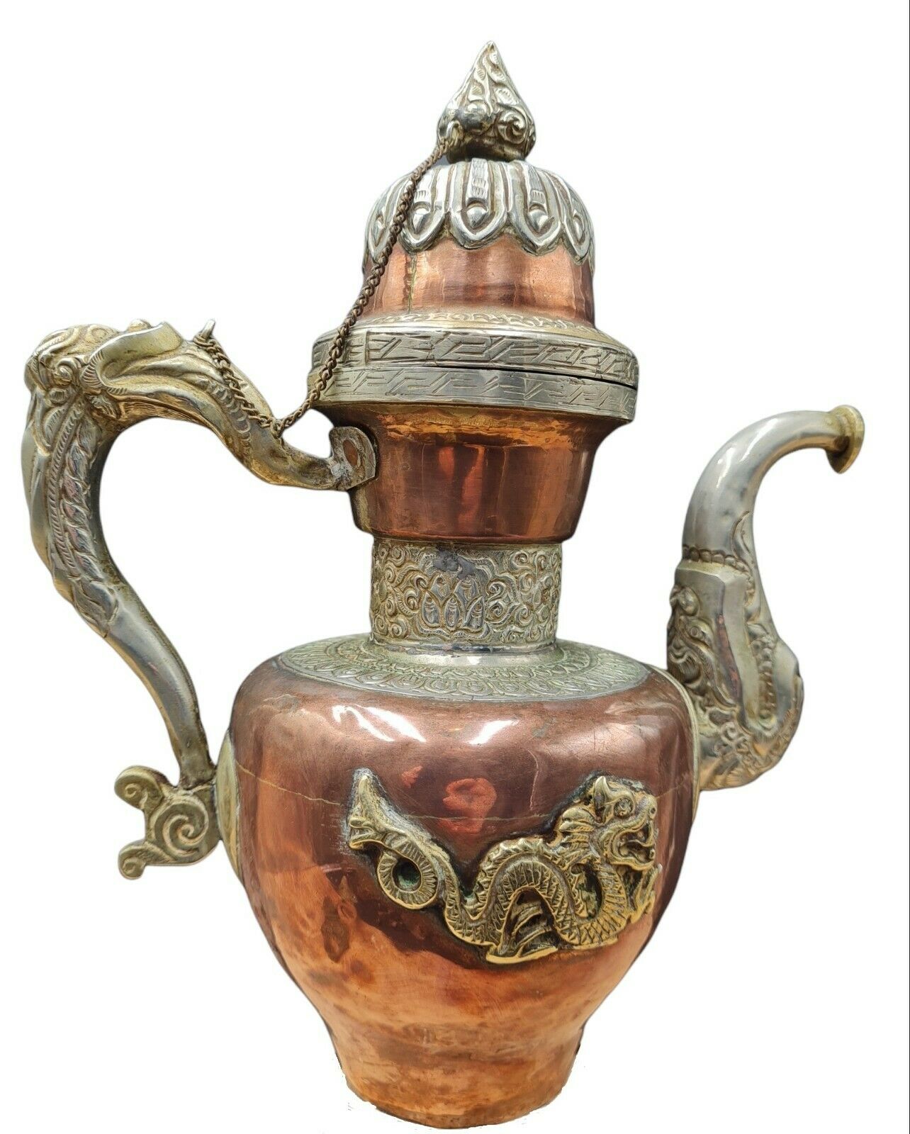 Tibetan ceremonial copper teapot aftaba dragon ewer