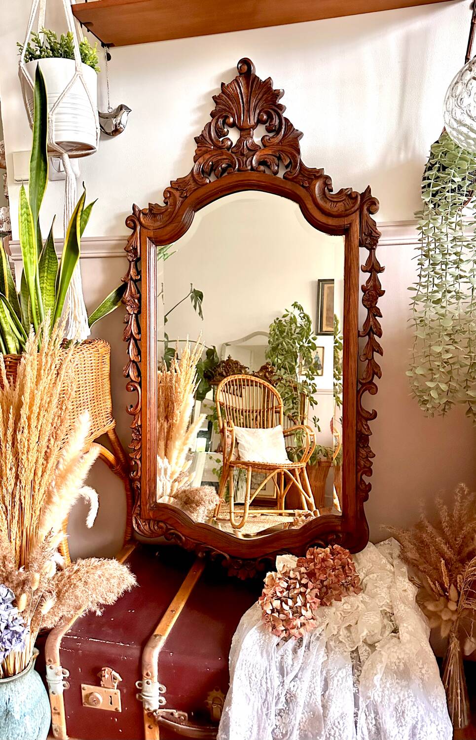 Vintage carved wooden mirror 110x58