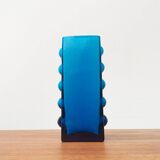 Mid-century German block glass bubble vase by Karl Friedrich Glass.