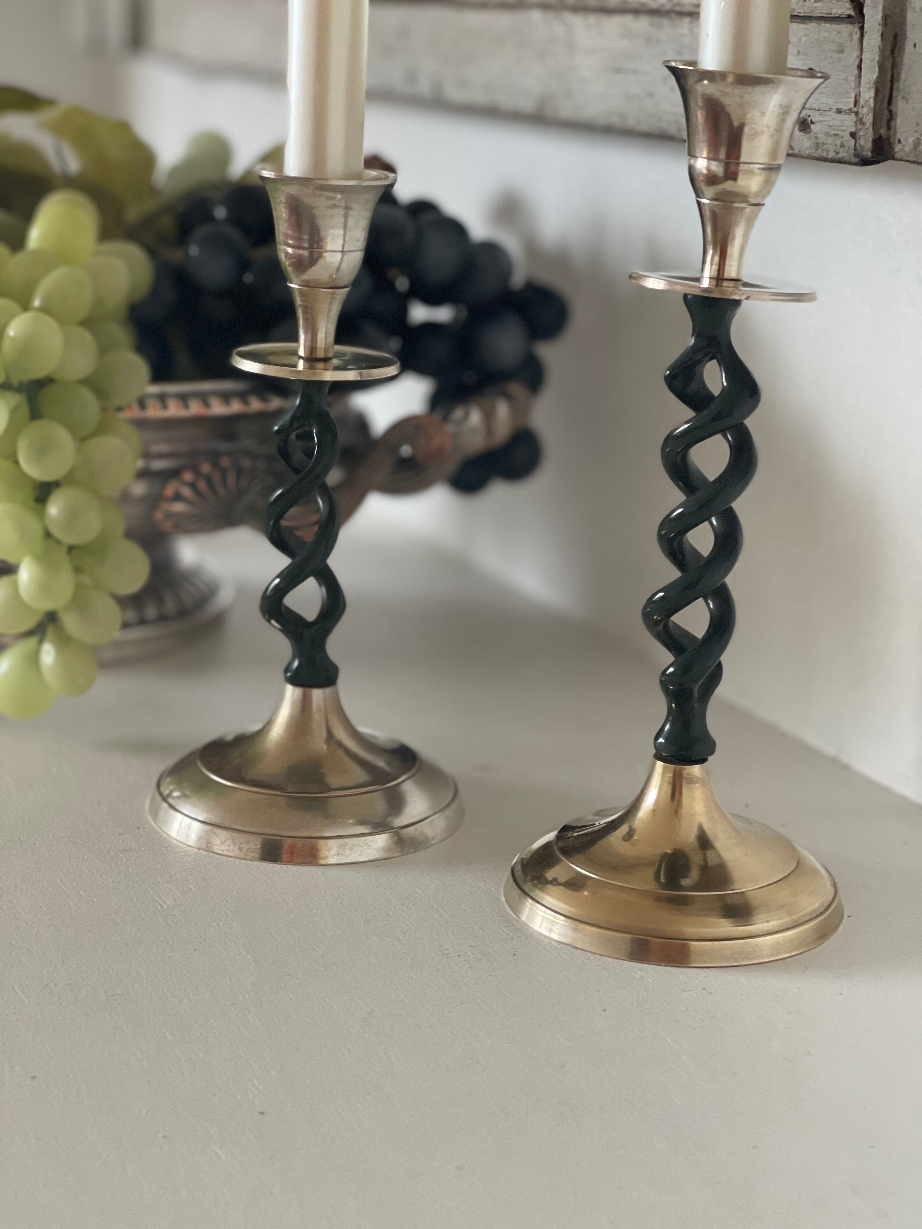 2 candle holders in brass and ceramic 1950