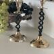2 candle holders in brass and ceramic 1950